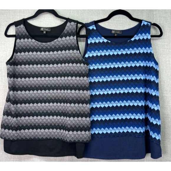 DG2 Diane Gilman Sleeveless Chevron Knit Tops Size M Lot of 2 Navy Black - Picture 1 of 11